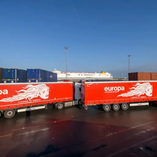 Europa trucks at Belgium port